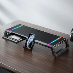 Acer Ergo Multifunction Monitor & Laptop Stand Featuring RGB Lighting and a 4-Port USB Hub with Aluminum Multi Keyboard Storage Space Bar, Suitable for Both Office and Home Environments (Black) image 2