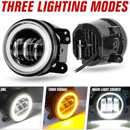 AutoBizarre 4 inch White Amber Ring DRL Fog Light Round White Light LED Fog Light Assembly Fog Lamp Compatible with All Cars image 1