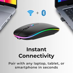 Glassology Rechargeable Wireless Bluetooth Mouse with USB Receiver, RGB LED Backlit 1200 DPI Ergonomic Mouse for Laptop, PC Slim Design for Office, Mac, iPad image 2