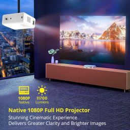 WZATCO Yuva Plus (Upgraded) Native 1080P Full HD Projector with 4K Support, 11700 Lumens, 250" Screen | 5 Watt HiFi Speaker, Bluetooth 5.1 | Slide Lens Door, White image 4