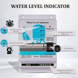 Water Level Indicator with Buzzer on Tank Empty & Alarm on Tank Full with 20 mtr Wire, 1 Year Warranty, 5 Pcs ss Sensors, 4 Level Indication, Easy Installation Video, ( Power Cord Included). image 1