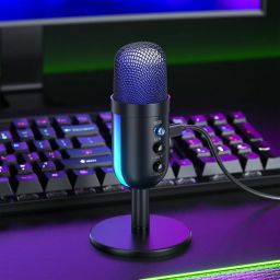 amazon basics Condenser USB Microphone with Adjustable Stand | Plug and Play | RGB Effects for Recording, Streaming, Gaming, Podcasting for PC and Mac (Black) image 4