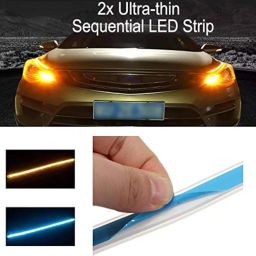 SONSOU Set of 2 Sequential Flow Universal Ultra-fine 60cm DRL | Daytime Running Light | Flexible | Soft | Tube Guide Car LED Strip | White and Yellow Color (WITH 6 PCS SCOTCH LOCK CRIMP CONNECTOR) image 1