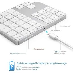FKU Bluetooth and 2.4G Wireless Number Pad, Rechargeable Wireless Numeric Keypad Slim 35-Keys External Numpad Keyboard Data Entry Android/Win/MAC/iOS (Grey) image 4