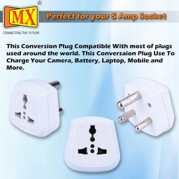 MX 3 PIN (Type-D) Universal Socket Plug,Worldwide Travel Adaptor, Multi Plug, Conversion Plug, Socket Connector (Converts 15 Amps to 5 Amps) PC Moulded Pack of 3 image 2
