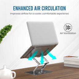 Portronics My Buddy K11 Pro Metal Laptop Stand with 360° Rotation, Adjustable Height & Angle, Improves Air Ventilation, 10 Kgs Max Weight for Laptops & MacBook(Silver) image 2