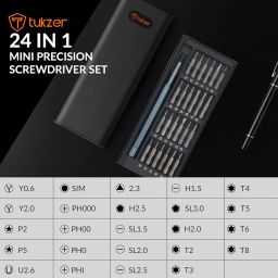 Tukzer 24 In 1 Mini Precision Screwdriver Set with Magnetic Head & S2 Steel Bits for Mobile Phone, Tablet, PC & Household Repair Tool Kit - Black image 1