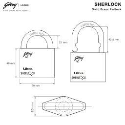 Godrej Locks I Ultra Sherlock 60mm I 3 Keys I Square Lock for Main Door I Gate Lock I Tool Box, Shutters, Shops & Offices I Blister Finish | 1 Year Warrenty image 5