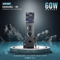 LAPCARE Umang III 60W Bluetooth Tower Speaker | Digital LED Display |Extreme Bass |BT Audio Streaming |in-Built FM Radio Function with Multiple Connectivity, Wireless Remote & Wired MIC (Black) image 1