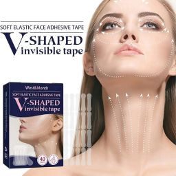 AVIARA™ 40 Patch V shaped Mask Invisible Tape Soft Elastic Face Adhesive Tape Lifting Firming Instant Wrinkle Stickers Elasticity Makeup Tape for Eyes, Neck, Jaw, Chin,Transparent Instant Face Lift (pack of 1) image 1