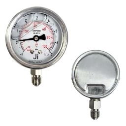 "Ji" Japsin Instrumentation Economical Compound Gauge Glycerin Filled, 2 1/2" Dial, Range -1 to 7 Bar with Dual Scale of -30 inHg to 100 PSI, Direct Mounting Bottom Entry, 1/4" BSP (M) Connection, SS image 4