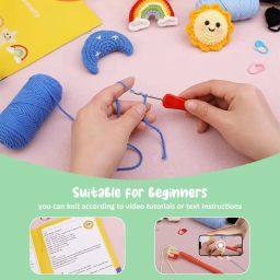 PATPAT Cotton DIY Crochet Kit Set of 4 - Cartoon Stuffed Toy Material Kit With Tools and Tutorials - Starter Friendly Pendant Making Set, Multicolor image 1