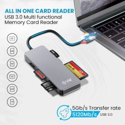 EVM USB Memory Card All in 1 Reader 5Gbps Read Speed Read 5 Cards for Linux,Chrome, Multi SD Card,Mac OS,Windows (Supports SD/M2/XD/CF/TF/MS Card) - 3 Years Warranty (‎EVM-CR-01) image 1
