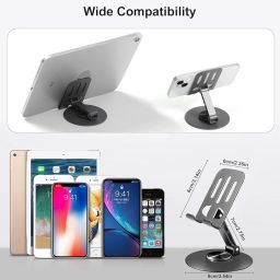 AMBLIC New 360° Rotation Metal Mobile Stand for Desk, Foldable Height and Angle Adjustable Cell Phone Stand for Table & Desktop, Office Compatible with All Smartphones & Tablets 4-10'' image 5