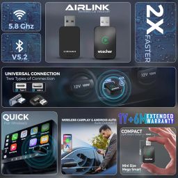 WOSCHER Wireless Carplay and Android Auto Adapter 2-in-1| Wireless CarPlay Dongle, Converts Wired to Wireless, Plug and Play Car Play Wireless Airlink Adapter, Compatible with iOS & Android image 1