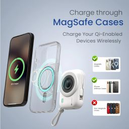 Portronics Power Shutter 10000mAh 15W Magnetic Wireless Fast Charging Powerbank with in-Built Type C & 8 Pin Cable, 22.5W Type C PD Output, Type C Bidirectional Port, LED Display (White) image 2
