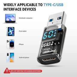 USB 3.2 Type C Female to USB Male OTG Adapter with LED Display, PD60W Fast Charging OTG Type C Adapter, 10Gbps High-Speed Data Transfer for iPhone 16/16 Pro/16 Pro Max/15 Series, iPad Air image 1