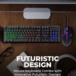 RAEGR RapidGear X30 Wired Gaming Keyboard and Mouse Combo 1200 DPI, LED Rainbow Backlit, Floating Keycaps with Breathing Lights Effect, Plug & Play | Compatible with PC/Laptop/Mac - Black RG10471 image 1