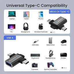 Ambrane 2 in 1 OTG Adapter Micro USB+USB Type C to USB Female Connector, OTG Pen Drive Adapter to Mobile Connector Type C, Compatible with All Devices image 3