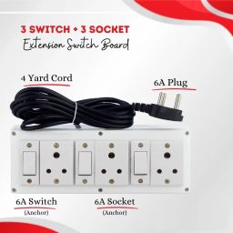 Cordnet Premium Extension BoardWIth White Three Socket Three Swicth 10 Meter Long Wire image 2