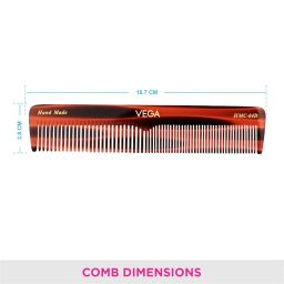 Vega Tortoise Shell Half Coarse Half Fine Medium Sized Graduated Dressing Comb, Brown image 2