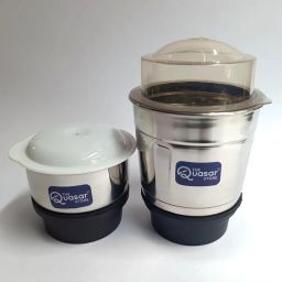 THE Quasar STORE Combo Chutney Jar, Mixer Jar (180 Ml 600 Ml) Suitable For All Local & Branded Mixer Which Comes With 2 Lock & 4 Teeth Coupler - Silver image 1