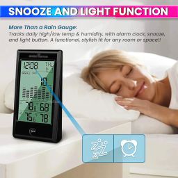 amiciSense Wireless Rain Gauge with 5-in-1 Outdoor Sensor | Self-Emptying Rain Collector, Indoor/Outdoor Temperature & Humidity Monitor, Clock, Calendar, Backlit Weather Station Display image 4