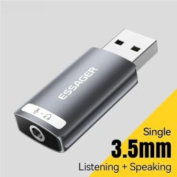 ESSAGER USB Sound Card USB to 3.5mm Jack Audio Adapter USB External Stereo Sound Adapter Converter for Laptop, PC, Compatible with PS5, PS4 Plug & Play image 2