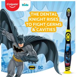 Colgate Kids Batman Manual Toothbrush, Extra-soft Bristles and Built-in Tongue Cleaner, Compact Head and Non-Slip Handle (Pack of 3) image 2