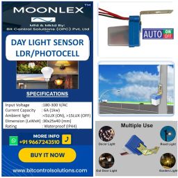 Moonlex Day Night Sensor Auto On/Off Photocell, LDR Sensor Switch, Waterproof, 220V AC 6A (Pack of 2) image 1