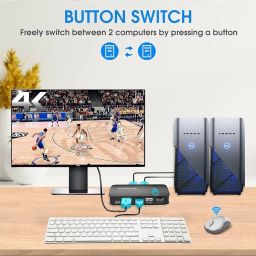 CDL TECH HDMI USB KVM Switch Selector for 2 Computers Share Keyboard Mouse Printer and One HD 4K Monitor, 2 KVM Cables Included image 3