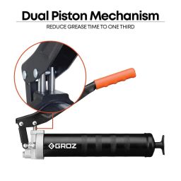 Groz Double Piston Grease Gun | Lever Grease Gun with 6" Extension, Coupler | 3x Output | High Volume Grease Gun | Discharge Upto 2.4 gm/s | For Regular Greasing Applications| G2R/B image 4