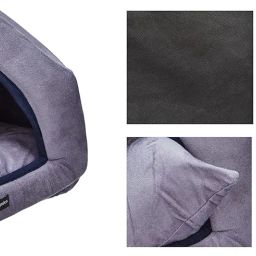 Amazon Basics Premium Soft Velvet Pet Hut House | For Cats, Kittens and Small Dogs | With Reversible Cushion | Washable Cozy and Comfortable | Small | 40 x 40 x 40 cm | Navy Blue and Grey image 4