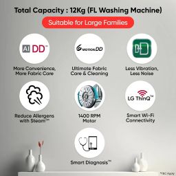 LG 12 Kg, 5 Star, AI Direct Drive Technology, Wi-Fi, Steam Fully Automatic Front-Loading Washing Machine (FHP1412Z5O, Intelligent & Convenient Fabric Care, Allergy Care, Remote Control, Onyx Black) image 1