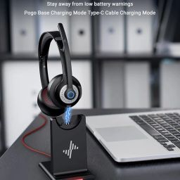 Wireless Headset with AI Noise Cancelling Microphone Bluetooth Headset - Bluetooth V5.2 Headphones with USB Dongle, Charging Base & Mic Mute for Computer/Laptop/PC/iPhone/Android/Cell Phones image 1