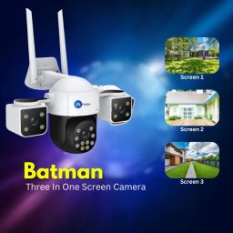 Maizic Smarthome Batman 4G Sim Based 8MP HD 3in1 Screen View CCTV Camera, Outdoor Indoor Home Security Camera, 2 Way Talk, Motion Detection, Color Night Vision, 2 Side Camera Horizontally Rotate 180° image 1