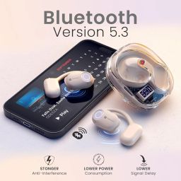 Portronics Harmonics Twins 30 Over Ear OWS Smart Wireless Earbuds with HD Mic, Secure & Flexible Earhook, Touch Control, 30 Hours Playtime, Music/Gaming Mode, BT 5.3V, LED Display, Light Weight(Beige) image 2