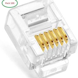 TECH-X RJ12 6P6C Plug, Transparent Telephone Jack Flat Cable Plug Connector Clear Line Snap-in Crimp-On Plugs Connector for Phone Line Cord Compatible with Both Solid and Stranded Wire- PACK OF 100 image 1