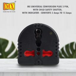 MX 3 Pin Universal Conversion Plug with Child Safety Shutter with Indicator 3pin 2pin Universal Travel Adapter Converts US to India Adapter, UK to India 5 Amps to 15 Amps Adapter image 1