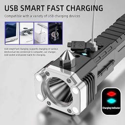 PRAISH Combo Rechargeable Led Torch and Keychain LED Light with Side Light Multipurpose Emergency Lights High Power Long Distance Beam Range Portable Flashlight Torch with Hammer Window Glass. image 2