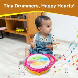 Gooyo GY168-23 Battery Operated 3D Flash Drum Toy with Flash Light & Music Effects | Dynamic Musial Instrument Toy with 2 Mallets for Toddlers | Pink Color, Power Source: 3xAA Battery (Not Included) image 4