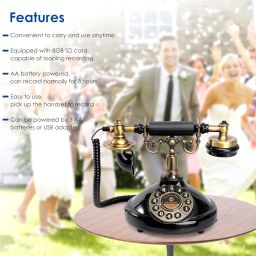Audio Guest Book Phone - Classic Retro Style - Black - Event Guest Book - 5 Minutes Recording Capacity - USB Powered - Digital Answering System - Single-Line Operation image 1