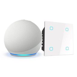 Amazon Echo Dot (5th Gen, White) Combo with HomeMate Wi-Fi Smart 4 Gang Touch Switch (White) image 1