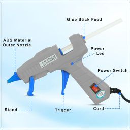 GLUN® Glue Gun 30 Watt with 7mm 5 Pieces Glue Sticks 6 inch Transparent, Gray Colour Metal Outlet Point ON/Off Switch Button, LED Indicator, Glue Sticks for Craft and DIY Works image 1