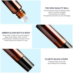 nsb herbals Empty Amber Glass Roll On Bottles (10 ml) With Black Cap For Essential Oils, Perfumes, Lip Balms, Aroma | Refillable Reusable Bottle (PACK OF 3) image 2