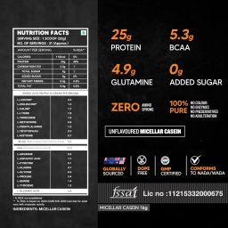 Asitis Nutrition 100% Pure Micellar Casein, 25 Gram Protein & 5.3 Gm Bcaa Per Serving, Slow Absorbing Protein With Overnight Muscle Recovery - Unflavoured, Unsweetened, Single - 1 Kg (31 Servings) image 2