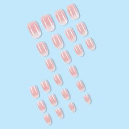 Short Length Oval Shaped Gradient Pink Artificial Reusable Nails Press On Nails with Glue Stickers - 24pcs/Set image 2