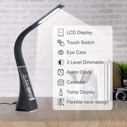 DR Mall Business Desk Lamp - Eye-Caring Table Lamp Office Study Desk Table with Children Eye Protection Switch Calendar Thermometer Time & Alarm Clock, Touch Control USB Touch Switch image 2