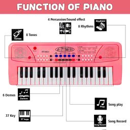 Zest 4 Toyz 37 Key Piano Keyboard Toy with Power Option, Recording and Mic, Electronic Piano Keyboard Multi-Function Portable Piano - Pink image 4