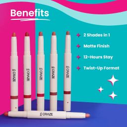 Swiss Beauty Craze Duo Non transferable Lipstick | 2-in-1 Long lasting Lip Colours with Satin Matte Finish | Shade- Peach Me Pink, 2g image 3
